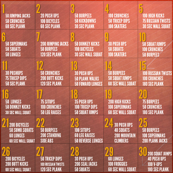 30 Day Jumping Jack Challenge Chart